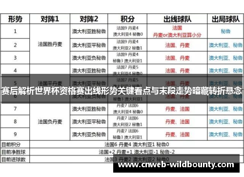 赛后解析世界杯资格赛出线形势关键看点与末段走势暗藏转折悬念
